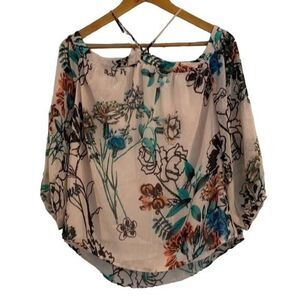 New York & Company Small Romantic Off Shoulder Floral Blouse Shimmer Shirt